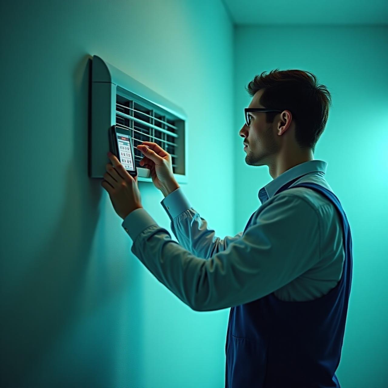 Modern HVAC maintenance specialist working on high-end unit